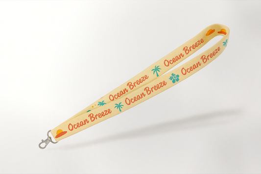 A photo of a rough lanyard with color print