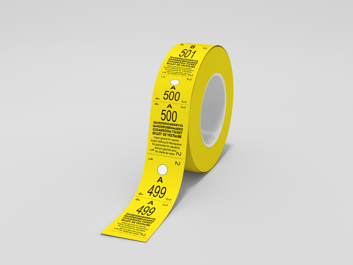 Cloakroom Tickets Roll 500 - Two Parts Tickets JM Band EU 1 Yellow