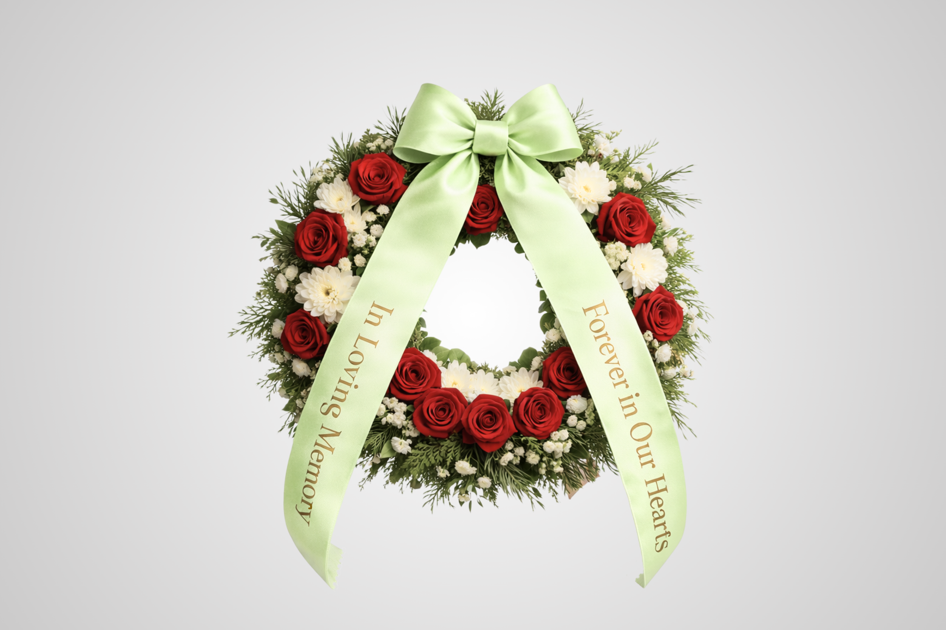 Nastro per bouquet in raso verde chiaro ecologico con stampa personalizzata di JM Band®.