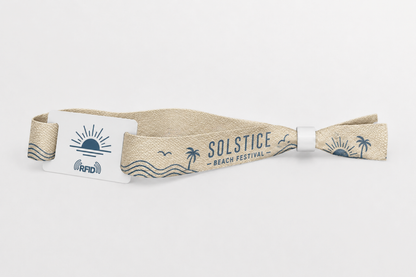 Braccialetto RFID in cotone beige con stampa di festival in spiaggia