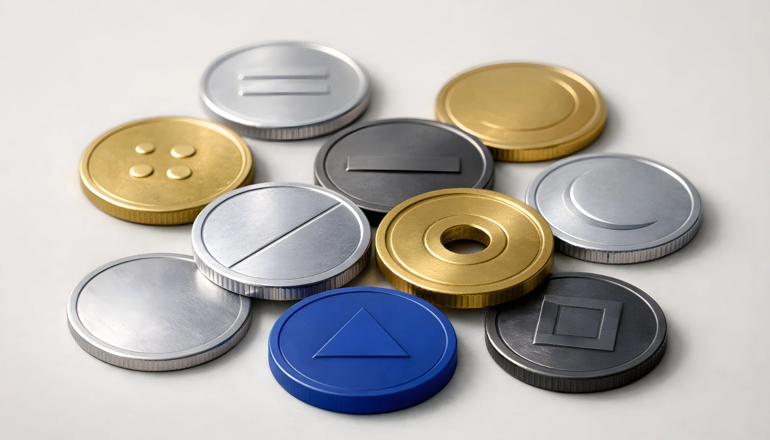 Varie monete metalliche che illustrano i diversi materiali utilizzati nella produzione di monete.