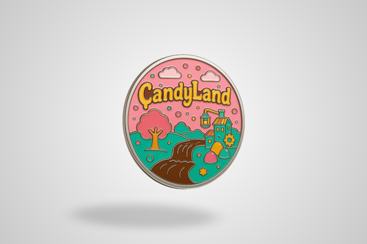 A photo of a coin filled with colored enamel